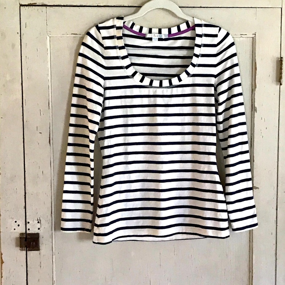 Boden Blue and White Stripe Long Sleeve Tee